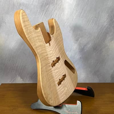 High end Offset bass body NOS unique figure Curly Maple Top solid one-piece True Brazilian Mahogany Back Unfinished Front Routed Luthier Supply R39 image 2