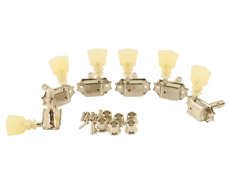 Kluson Trad Nickel 3x3 Locking Tuner with Pearloid Dbl ring button KDL-3-NPKDR image 1