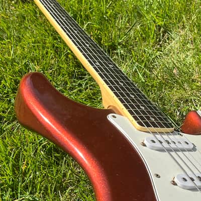 ULTRA RARE 1978 Greco ORDER MADE (Fretboard BINDING, 12" Radius Fretboard = GIBSON FEEL, Chunky D-Shape Neck) SE-600 Super Sounds (Burgundy Mist / Candy Apple Red Metallic + Matching Headstock) ... Maxon Excel PU-100 CLONE pickups + ORIGINAL HARD CASE image 24