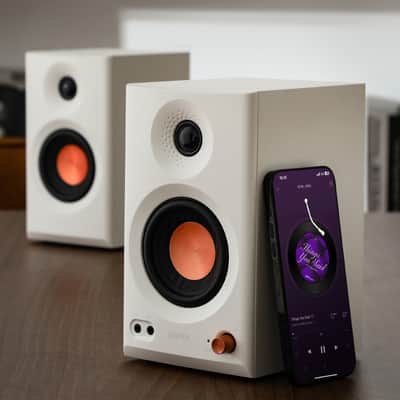 Edifier MR3 Powered Studio Monitor Speakers, Hi-Res Audio Certified Bluetooth V5.4 Active Bookshelf Speakers, 2.0 Computer Speaker with Headphone Output RCA AUX Balanced TRS Input - White (Pair) image 5