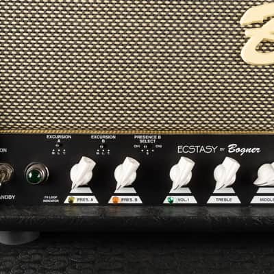 2007 Bogner Ecstasy 101B Top with Bogner Custom Shop 412ST Cab - Black Triskele with Sal N Pepper Front | USA Boutique 3-Channel 100/50-Watt EL34 Tube Guitar Half Stack Amp Head Box with Class A/AB Switch image 4