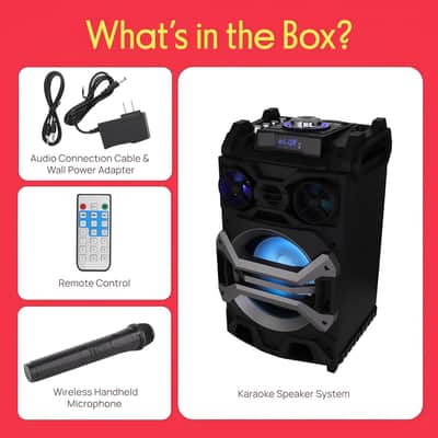 500 Watt Portable BT Connectivity Karaoke Speaker System - PA Stereo with 8" Subwoofer, DJ Lights Rechargeable Battery Microphone, Recording Ability, MP3/USB/SD/FM Radio image 2