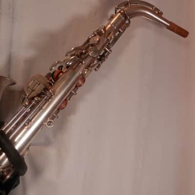 King Zephyr vintage silver alto saxophone with case and mouthpiece Serviced image 8