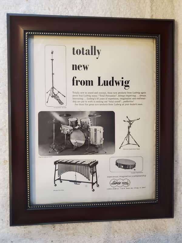 1965 Ludwig Drums Promotional Ad Framed Hollywood Outfit, Musser Vibes Original image 1