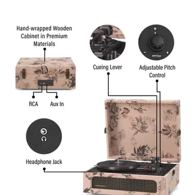 Crosley CR8017B 3-Speed Voyager Portable Turntable with Bluetooth Out - Floral-NEW image 3