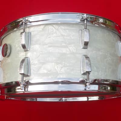 Vintage 1957 Ludwig WFL 6.5x14 White Marine Pearl Snare Drum image 3
