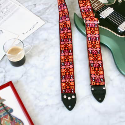 Vintage 70s Burgundy 'Woodstock' Guitar Strap Replica image 1