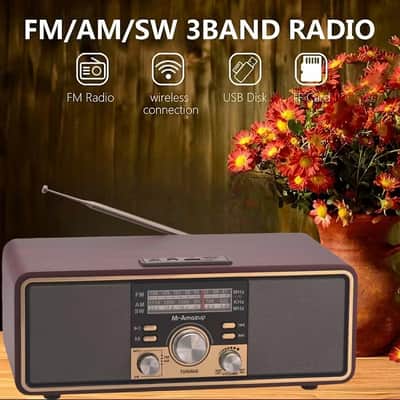 Portable Vintage Style AM/FM/SW Radio Speaker – Wireless Rechargeable Retro Audio System with USB & TF Card Playback image 2