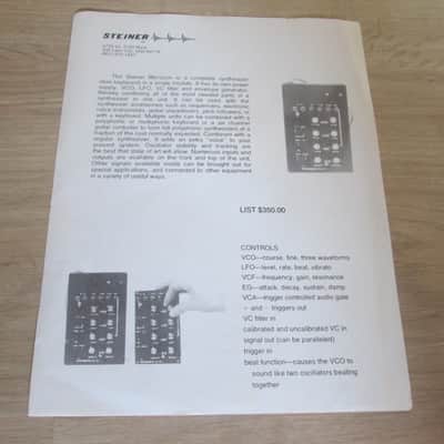 Steiner Parker Synthacon- Original Vintage Synthesizer Literature Package - Synthesizer Brochure/Catalog image 4