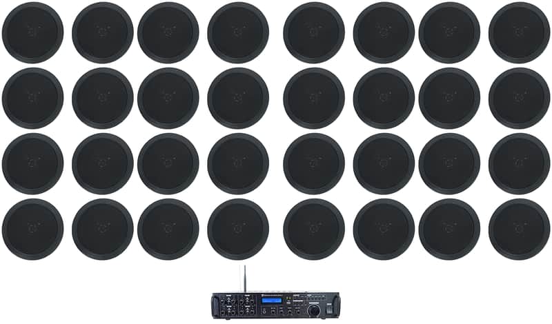 Rockville Rock Zone 8 Ch. Amplifier+(32) 5.25" Black Ceiling Speakers For Hotel image 1
