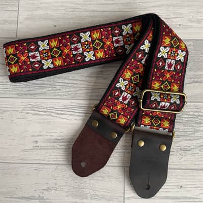 Red black and orange jacquard design guitar strap image 2