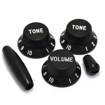 PK-0178-023 Black Stratocaster Knob Set 1-Volume 2-Tone 1-Switch Tip Trem Strat