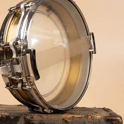 1980s Pearl 3.5x14 Brass Free Floating Snare Drum image 9