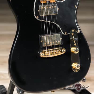 Shabat Lion Special Mahogany Humbucker Guitar w/ Flame Maple Neck – Black image 3