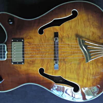 DYNAMIC Metropolitain VSB - Custom Thinline ES Jazz Guitar Exotic Amboyna Burl Top, Ebony Board image 8