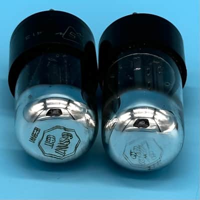 1950s Sylvania 6SN7GTB x2 Vintage Matched Pair Chrome Top Black Plate Tubes!T292 image 5
