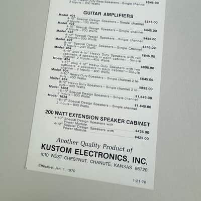 Kustom Kasino Suggested Retail Price Card, 1970 image 2