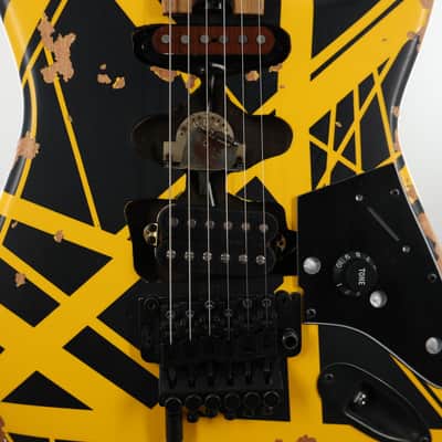 EVH Limited Edition Striped Series Frankenstein Frankie Guitar w/ Gig Bag - Aged Black and Yellow Bumblebee image 2