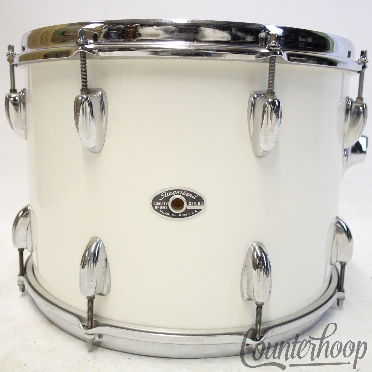 Slingerland 14x10" White Gloss Pearl Tom Drum 3Ply Chrome Sound King Vintage 70s — main photograph