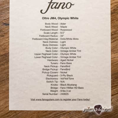 Fano JM4 Oltre Electric Bass w/ Gigbag – Olympic White image 10