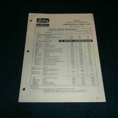 Vintage 1971 Kustom Electro-Voice Microphone Price List! image 1