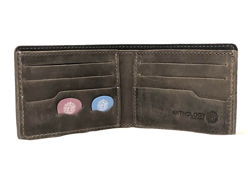 Anthology Gear Minimalist Leather Bi-Fold Wallet with Guitar Pick Holder - Aged Steel image 1