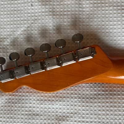Fender Squire Tele,Telecaster Guitar NECK, CUSTOM UPGRADED to simulate a 60's Neck, with a NEW vintage Nitrocellulose Amber Finish,Kluson style tuners, New Vntage Tele Neck Logo decal image 9