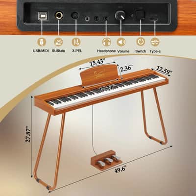 Full Size 88-Key Electric Piano Full Weighted Keyboard w/ Furniture Stand & Pedals image 4