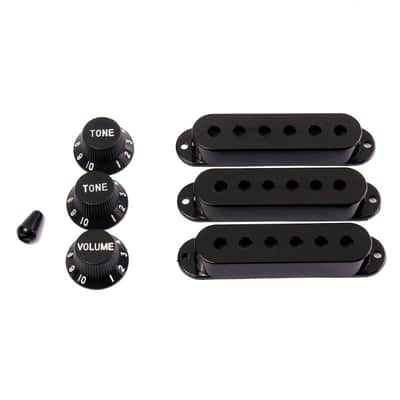 Black Guitar Parts Set Switch tip Single Coil Pickup Cover 1 Volume 2 Tone Knobs image 1