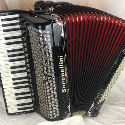 8170 -  Black Decorated Serenellini 414K Piano Accordion LMMH 41 120 image 1