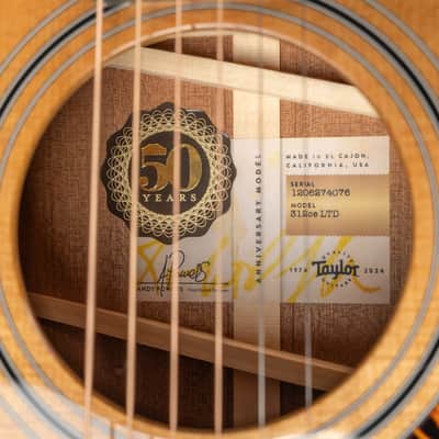 2024 Taylor Limited Edition 50th Anniversary 312ce - Shaded Edgeburst | USA All Solid Grand Concert Acoustic Guitar V-Class Bracing Cutaway Pickup | OHSC image 16