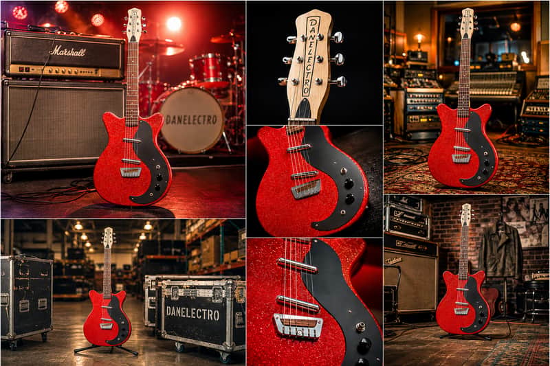 Danelectro GLITTER59-RED Semi-Hollow Spruce Body Maple Neck 6-String Electric Guitar image 1