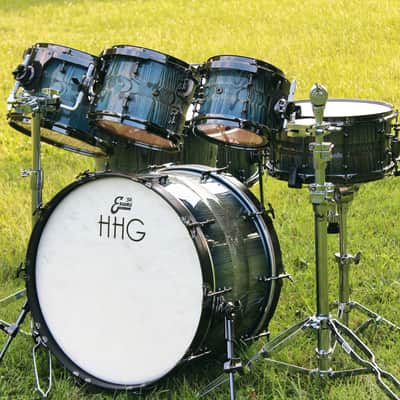 HHG Drums 7 Piece Contoured Ash Stave Kit 2019 Electric Ocean Burst image 4
