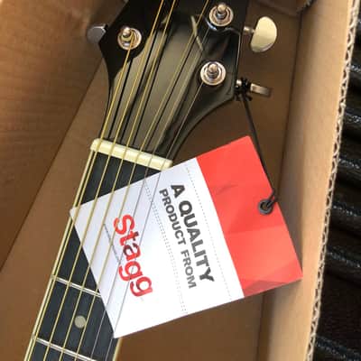Mint Stagg Dreadnought Slope Shoulder Basswood Top Catalpa Neck 6-String Acoustic Guitar Vintage Sunburst image 4