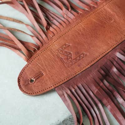 Leather Guitar Strap 3 Inches Wide Padded Soft Western Style Fringes Acoustic Electric Bass Straps BROWN image 9