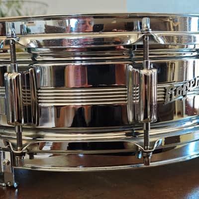 Rogers "5-Line" Dyna-Sonic 5x14" Brass Snare Drum 1966–1967 - Chrome image 3