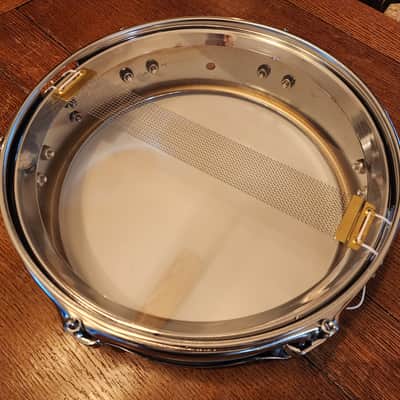 Ludwig No. 405 Aluminum Piccolo 3x13" 6-Lug Snare Drum with Pointed Blue/Olive Badge late 70's- Chrome-Plated image 8