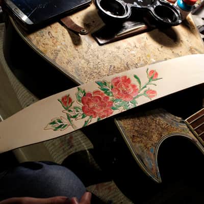 burnyblack custom guitar bass strap leather - rose brown image 7