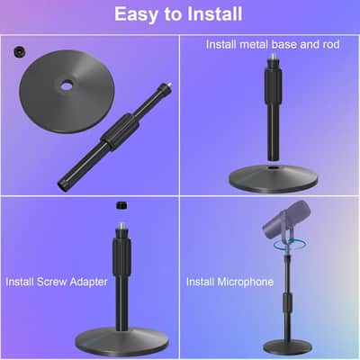 Desktop Mic Stand,Adjustable Height Podcast Microphone Stand with Mic Clip 3/8" to 5/8" Adapter image 3