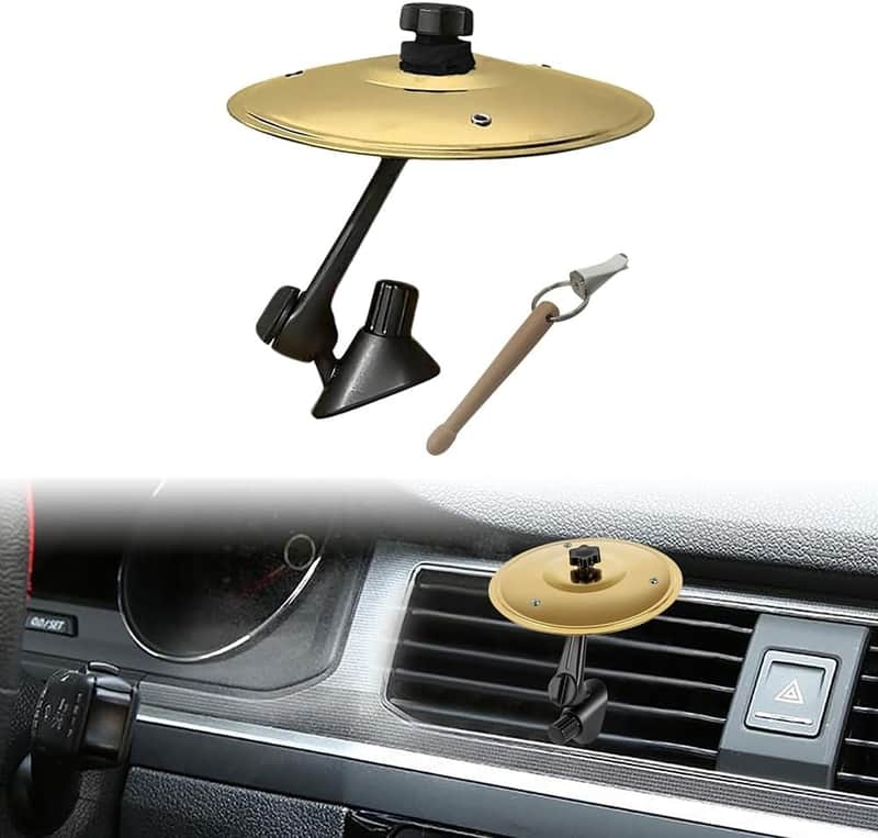 5.5 Inch Car Cymbal Air Vent, Mini Crash Cymbal Set with Drum Stick | Drum for Car Clip-On Dashboard Decor, Fun Gift for Drummers & Music Lovers, Universal Fits Most Vehicles, Gold 1 Pack image 1