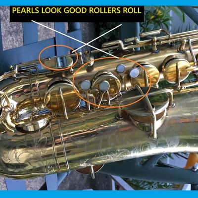 MAKE OFFER DUBBED "PAN AND PERKS" LYON AND HEALY TENOR SAXOPHONE ULTRA RARE BURNISHED GOLD PLATED ARTIST MULTI PORTRAITS TOP FINISH #6 SPECIAL ORDERED ORIGINAL MPC image 19