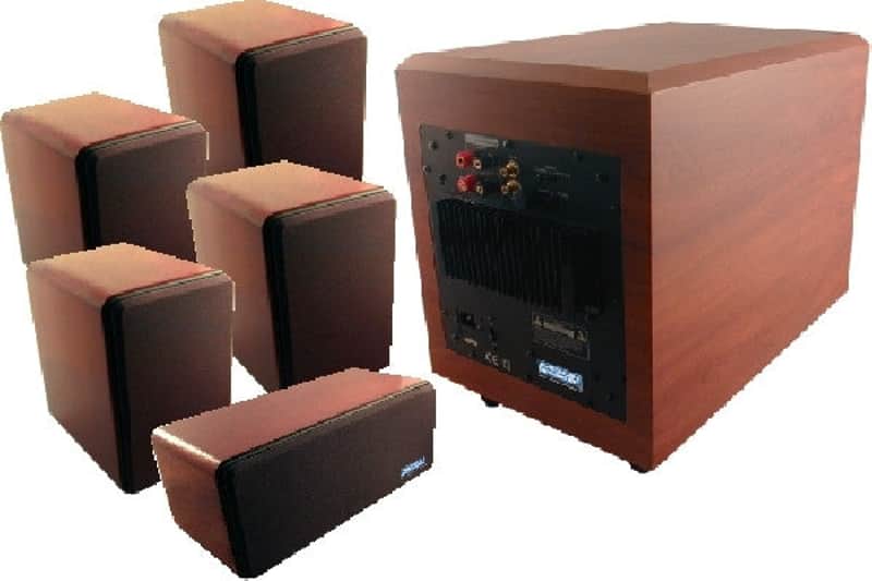 HD FIELITY 5.1 Home Theater Speaker System with 150 Watt Powered Subwoofer - 5.1 Home Theater System / Maple image 1