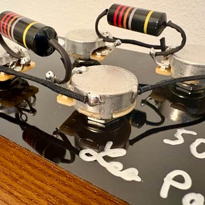 Gibson Les Paul 50s style wiring harness with new Bumblebee 0.022uF paper in oil capacitors and split long shaft pots image 2