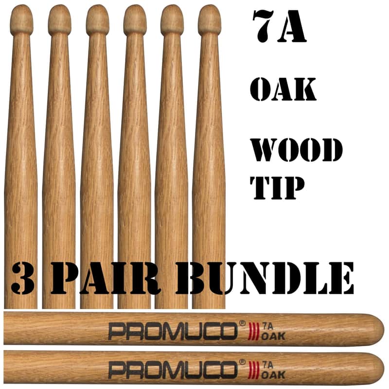Immagine Promuco Oak Drumstick Bundle of 3 Pairs 7A Wood Tip - 1