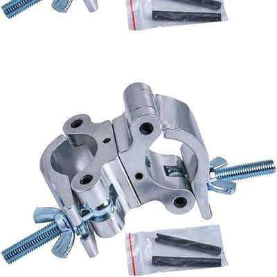 Silver Aluminum Pro Swivel Dual Coupler Clamp.Fits 2″ Tube 1100LB Load Heavy Duty SwivelTruss clamp.360º stage lighting Clamps. Ideal for (1.5-2)″/(38-52)mm Coupling of Truss Pipes Equipment. image 1