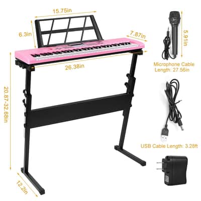 61 Keys Digital Music Electronic Keyboard Electric Musical Piano Instrument Kids Learning Keyboard w/ Stand Microphone-Pink image 13