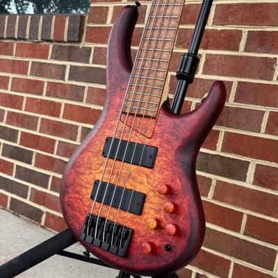 MTD 535-24, 2026 Model, Dark Cherry Sunburst, Maple Burl Top, Northern Ash Body, Ash Neck, Roasted Birdseye Maple Fretboard, Matching Knobs, Matching Backplates, MTD World Logo, Custom Bartolini Pickups & Preamp, TKL Deluxe Gig Bag image 4