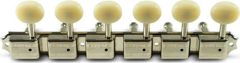 Kluson 6 On A Plate Left Hand Supreme Series Tuning Machines - Single Line - Nickel With Oval Plasti image 1