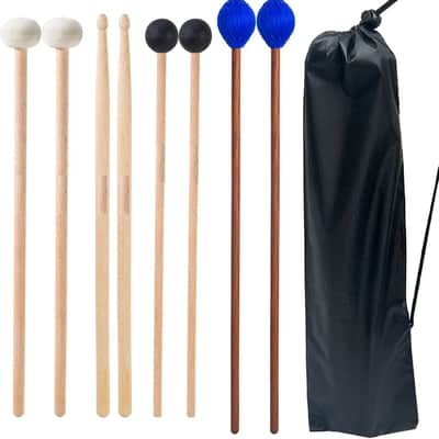 Drum Mallets Kit – 4 Pairs (Felt Timpani, Rubber, Marimba, 5A) Drumsticks with Bag, Percussion Instrument Beginner Accessories for Steel Drum, Bass Drum, Glockenspiel, Xylophone Mallet image 1