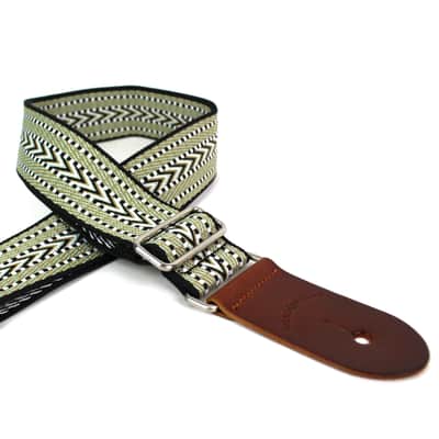 Walker & Williams H-33 Vintage Series Green, Gold, & Black Woven Kaleidoscope Strap With Leather End image 6